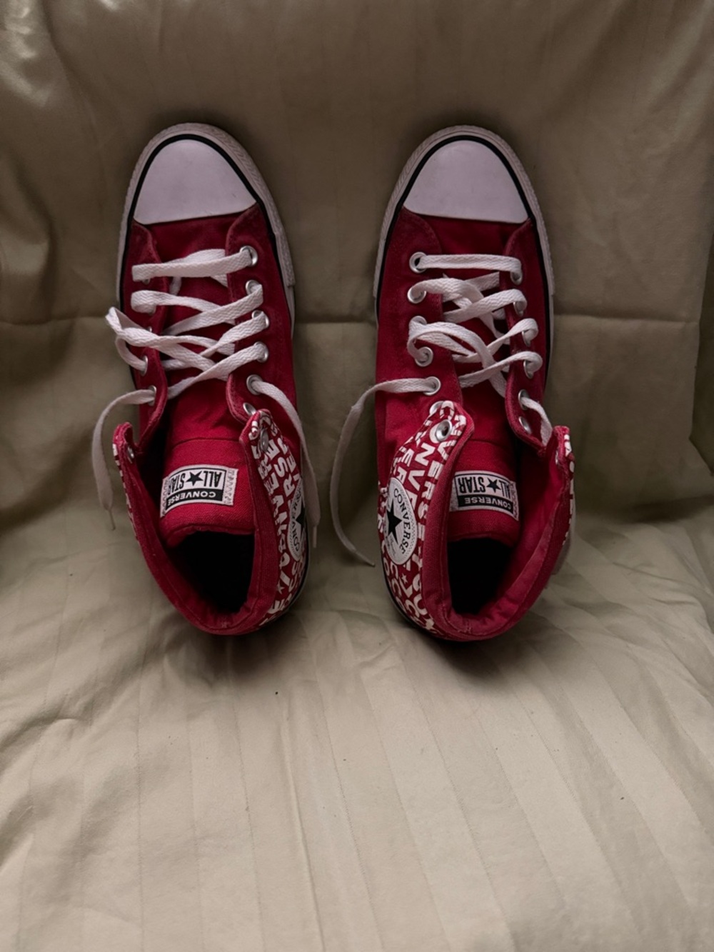 Converse Red and White High-Top Sneakers with Logo Print - Picture 2 of 4